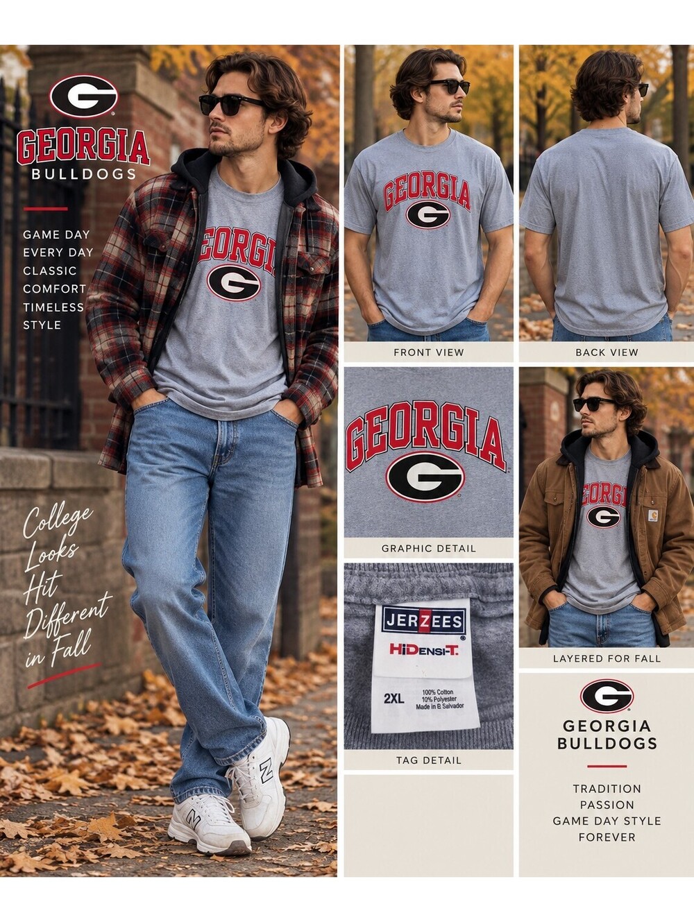 Georgia Bulldogs Men’s 2XL Grey Graphic Tee NCAA College Football Y2K Sportswear
